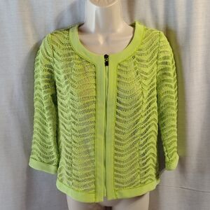 Vibrant Lime Green Open Weave Cardigan